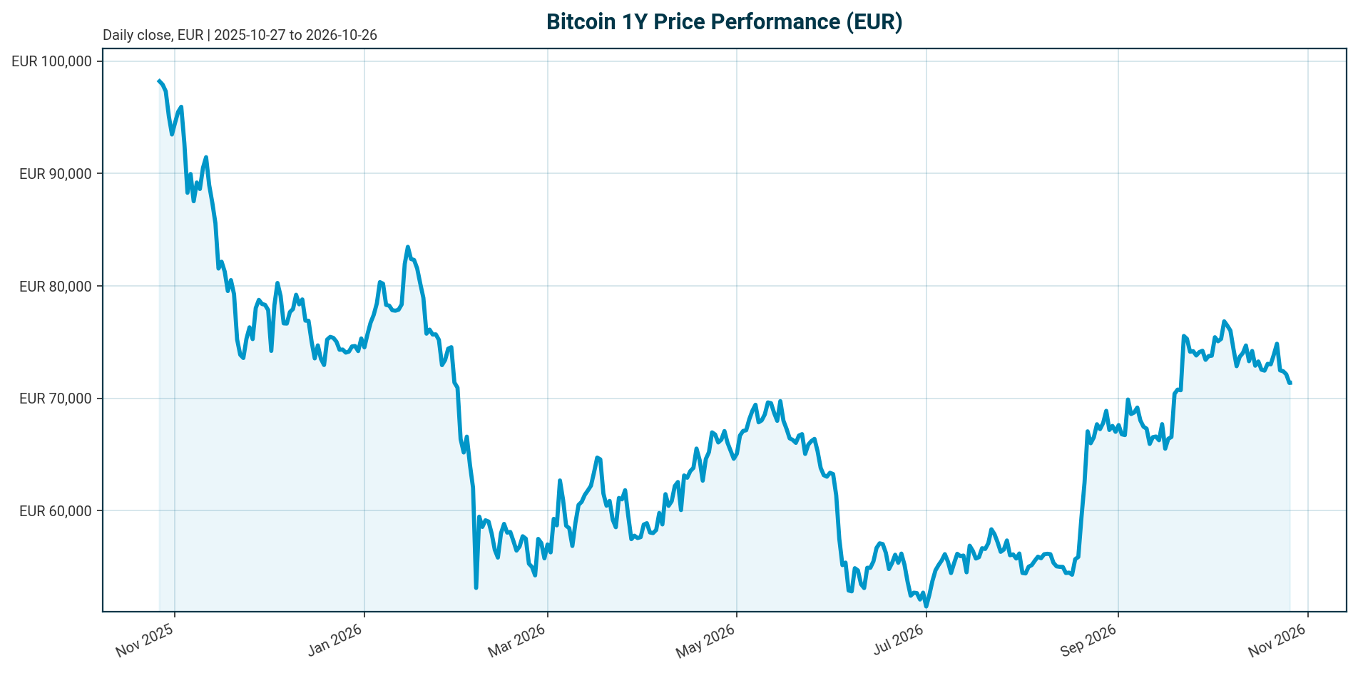 Bitcoin 1Y price chart in EUR