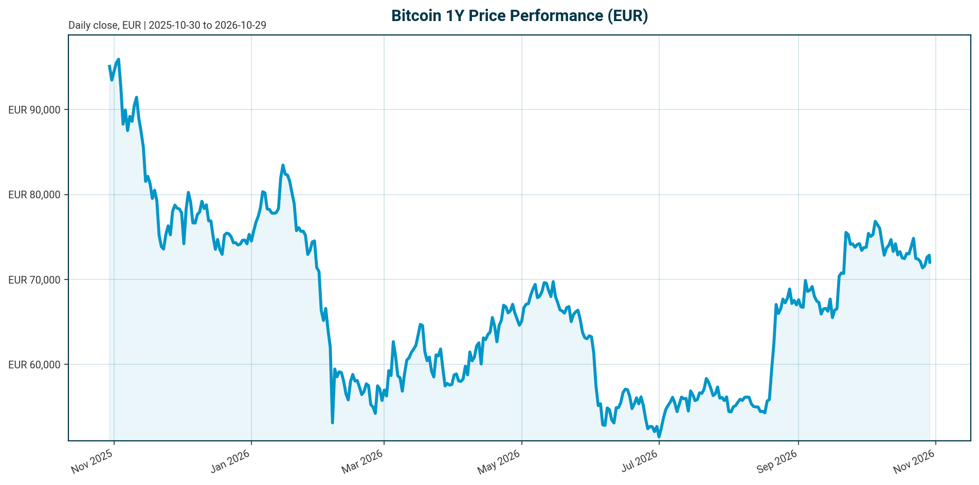 Bitcoin 1Y price chart in EUR